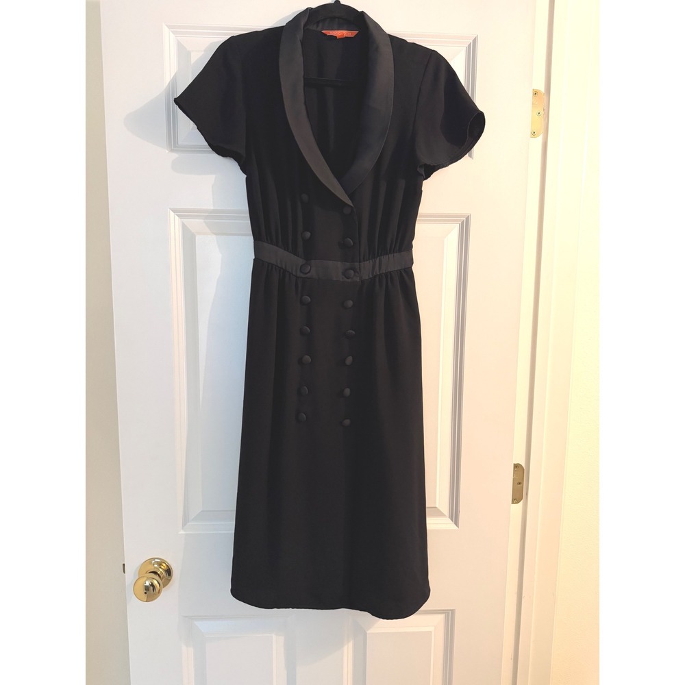 ModCloth Black Satin Collar Double Breasted Midi Dress Small Tuxedo Style - Picture 2 of 13